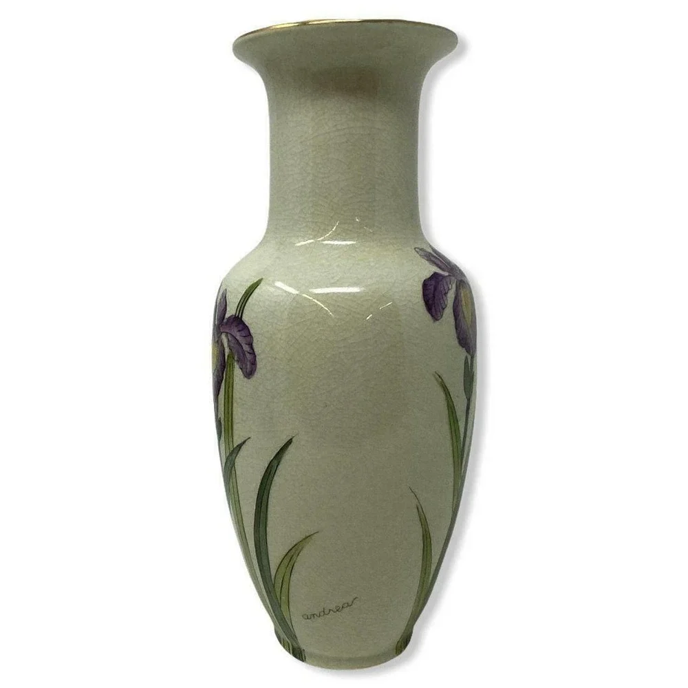 Vtg Andrea by Sadek Pair of Vases Hand painted Purple Iris Signed & Numbered 10